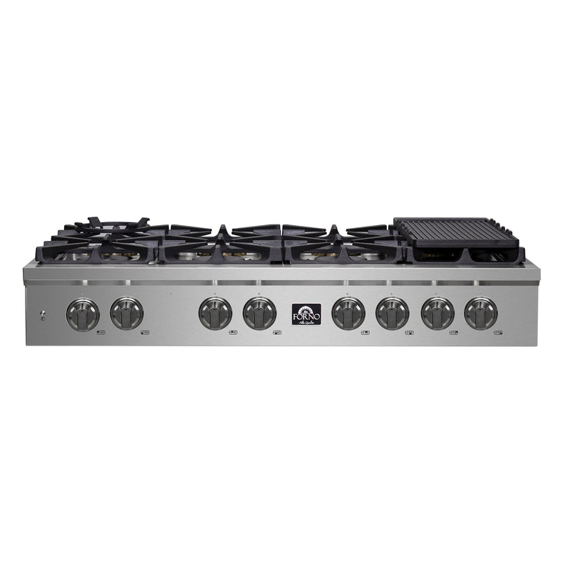 Forno 48" Freestanding Gas Range in Stainless Steel, 8 Sealed Brass Burners, Cast-Iron Grates, Griddle, FCTGS5751-48
