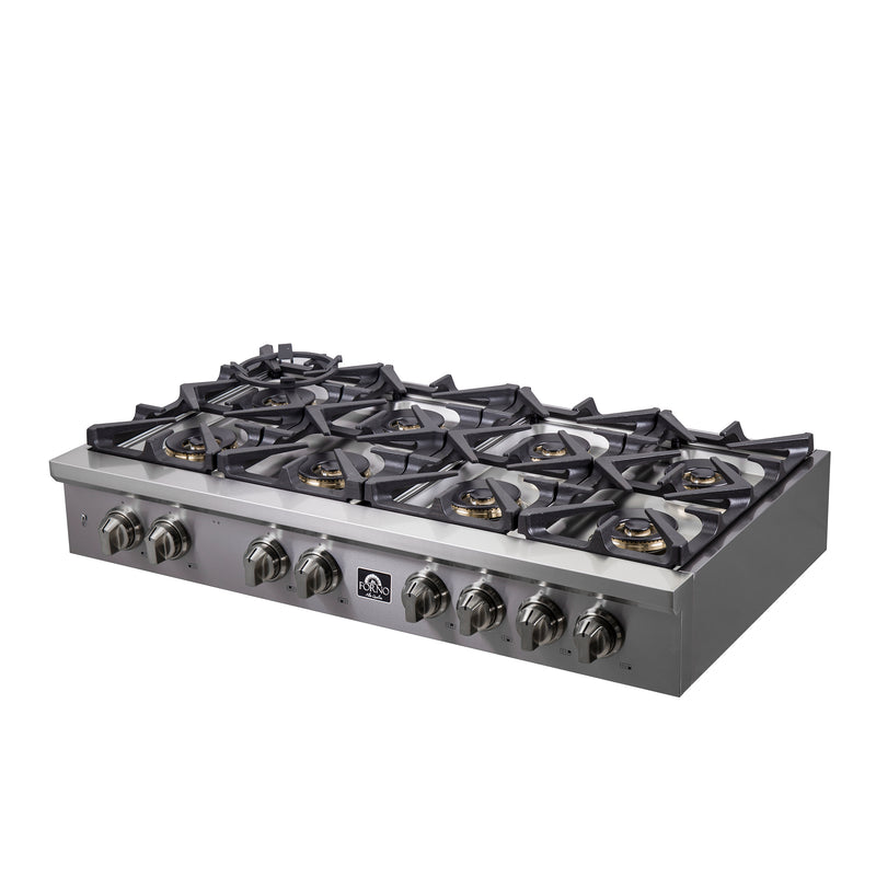 Forno 48" Freestanding Gas Range in Stainless Steel, 8 Sealed Brass Burners, Cast-Iron Grates, Griddle, FCTGS5751-48