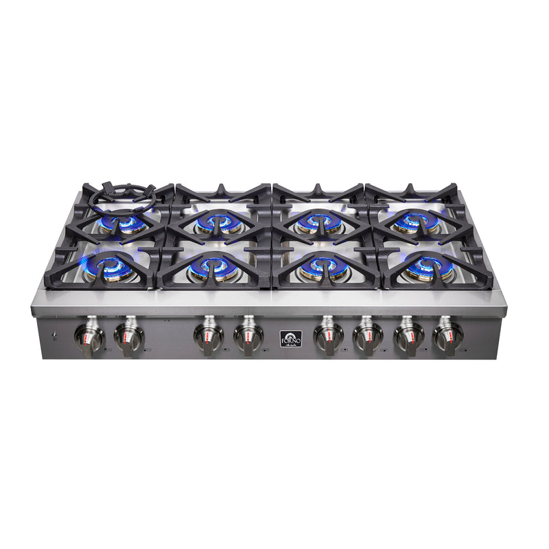 Forno 48" Freestanding Gas Range in Stainless Steel, 8 Sealed Brass Burners, Cast-Iron Grates, Griddle, FCTGS5751-48