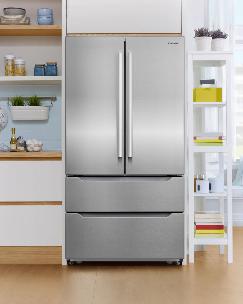 Cosmo 36" 4-Door French Door Refrigerator in Stainless Steel, 22.5 cu. ft. Capacity, Ice Maker, COS-FDR225RHSS-G
