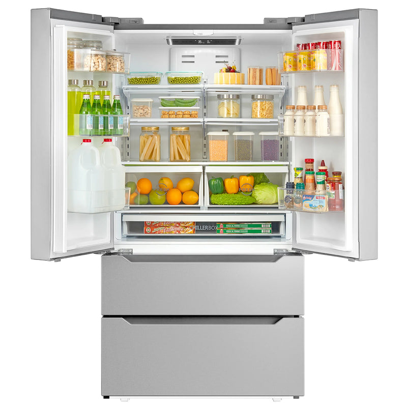 Cosmo 36" Counter-Depth French Door Refrigerator in Stainless Steel, 22.5 cu. ft. Capacity, Ice Maker, COS-FDR225RHSS