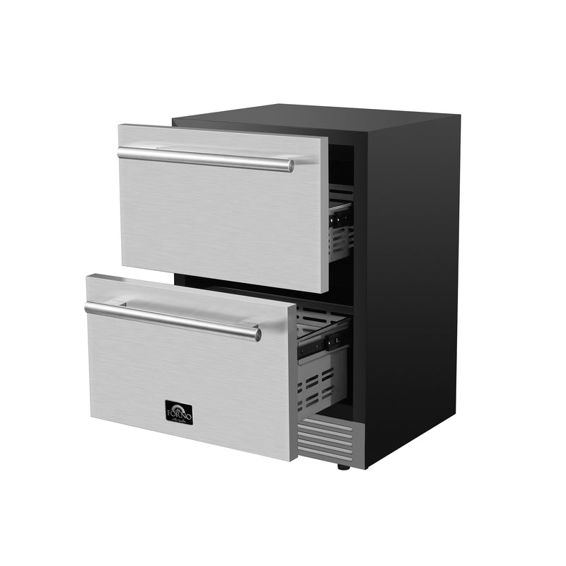 Forno Cosenza 24" Built-In Freezer Drawer in Stainless Steel, Ice Maker, Frost-Free, Indoor/Outdoor Rated, FDRBI1838-24S