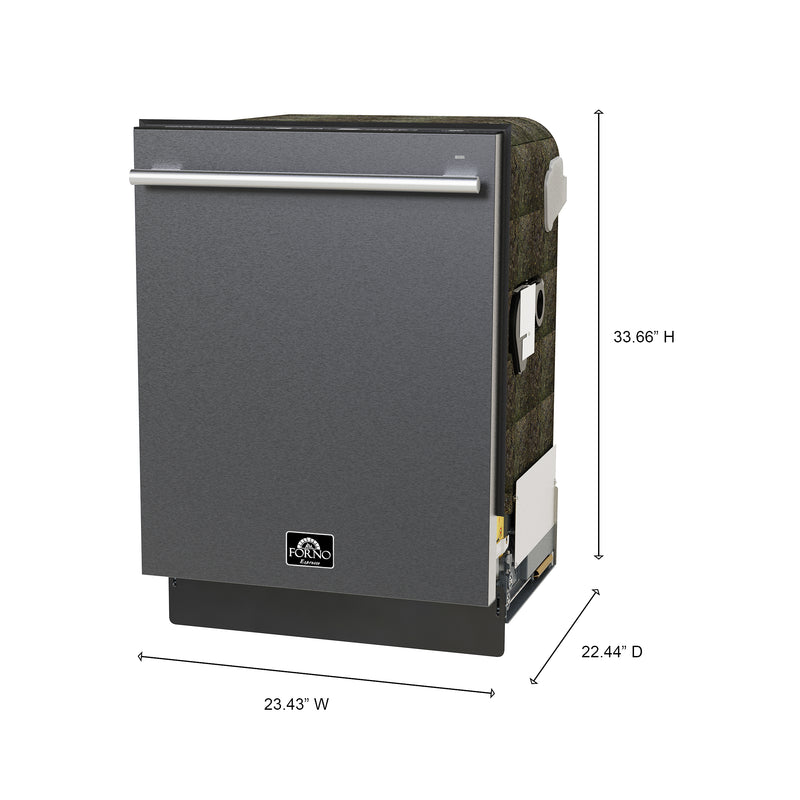 Forno Espresso Romano 24" Built-In Dishwasher in Black, 52 dBA, 3-Rack Design, with Stainless Steel Handles, FDWBI8035-24BLK