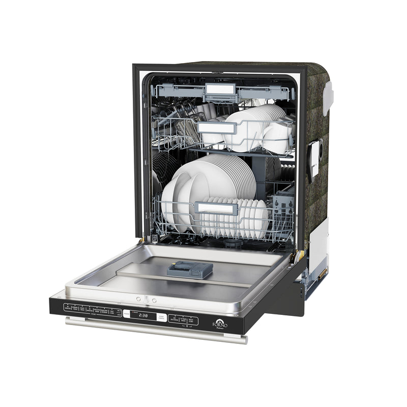 Forno Espresso Romano 24" Built-In Dishwasher in Black, 52 dBA, 3-Rack Design, with Stainless Steel Handles, FDWBI8035-24BLK