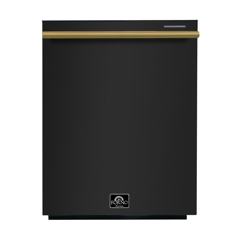 Forno Espresso Pozzo 24" Built-In Dishwasher in Black, 6 Wash Programs, Double Drying, with Antique Brass Handles, FDWBI8067-24BLK
