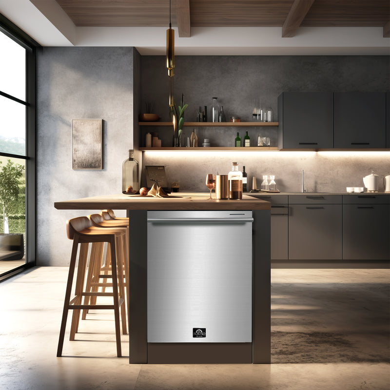 Forno 3-Piece Appliance Package - 30" Leonardo Espresso Electric Range, Refrigerator, & Dishwasher in Stainless Steel, FBDL-007-01US