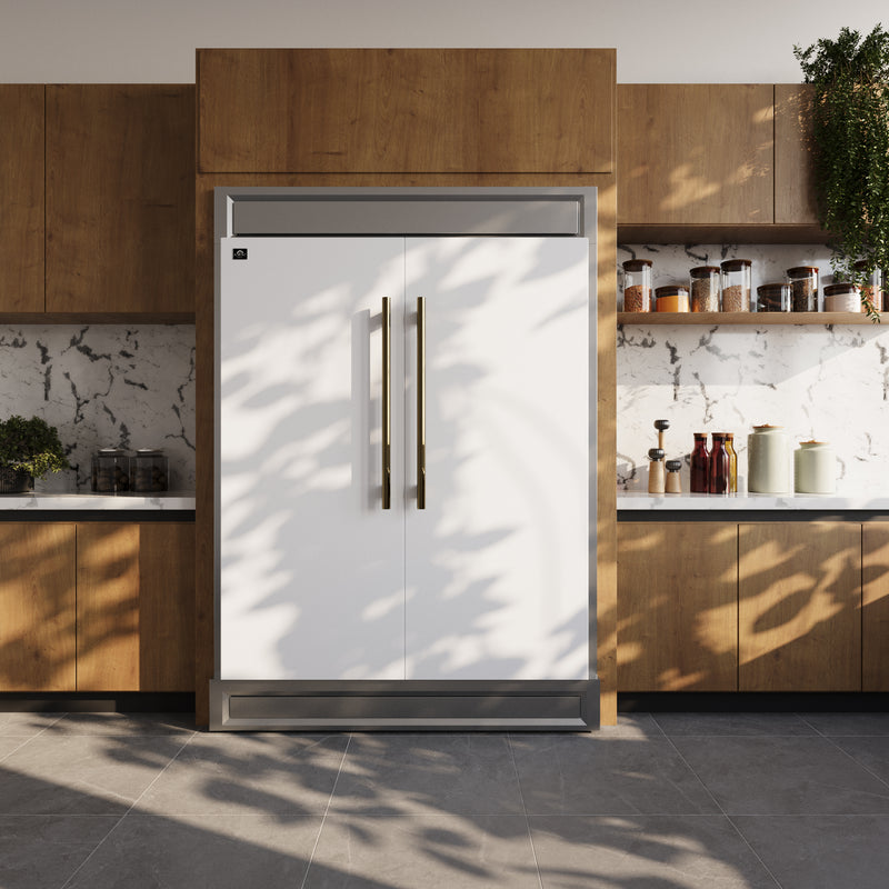 Forno Maderno 60" Freestanding Convertible Refrigerator/Freezer in White, 27.2 cu.ft. with Modern Trim and Antique Brass Handles  FFFFD1722-60MG-WHT