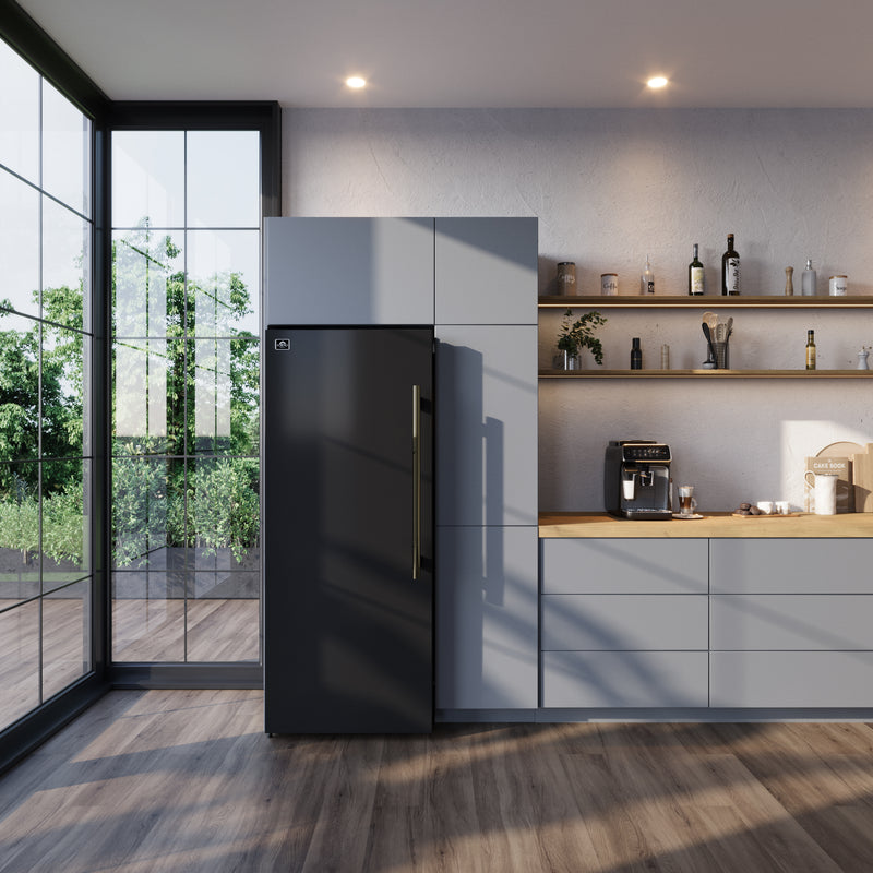 Forno Maderno 28" Convertible Upright Freezer/Refrigerator in Black, Dual-Zone Frost-Free, Antique Brass Handles, FFFFD1722-28BLK-LS