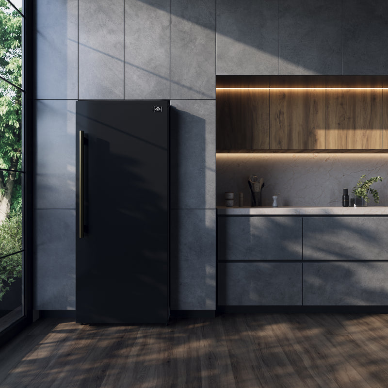 Forno Maderno 28" Convertible Upright Freezer/Refrigerator in Black, Dual-Zone Frost-Free, Antique Brass Handles, FFFFD1722-28BLK-RS