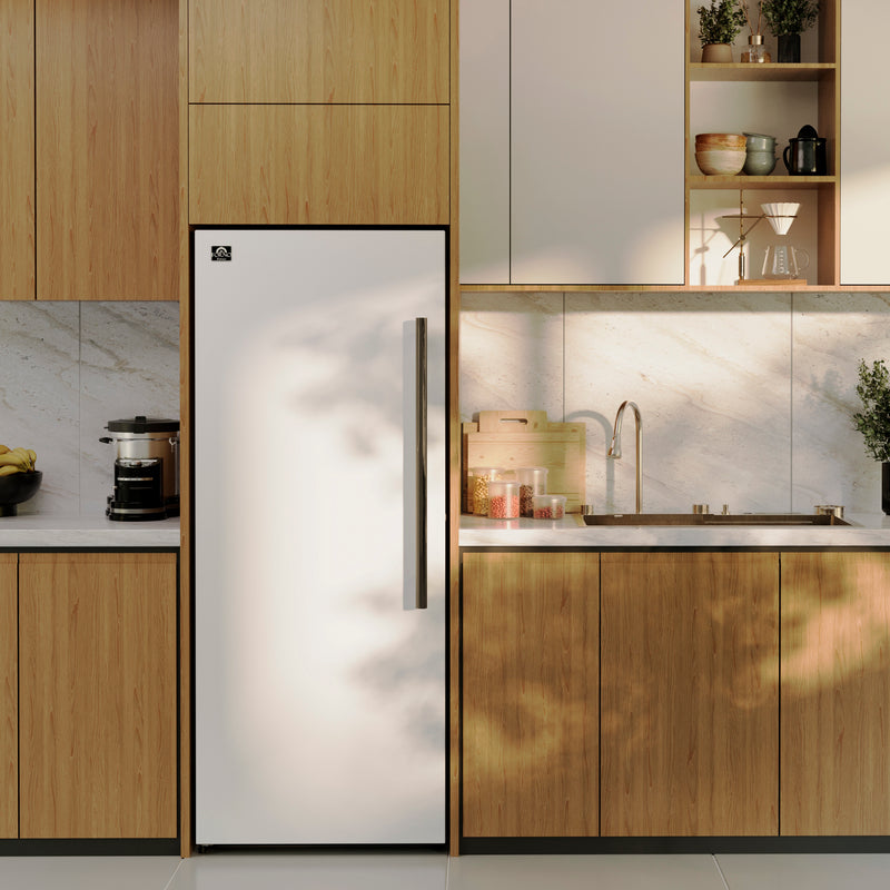 Forno Maderno 28" Convertible Upright Freezer/Refrigerator in White, Dual-Zone Frost-Free, Antique Brass Handles, FFFFD1722-28WHT-LS