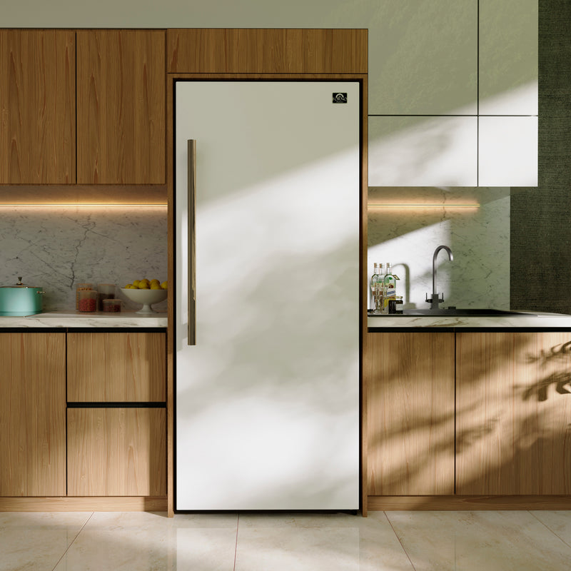 Forno Maderno 28" Built-In Convertible Refrigerator in White with 13.6 Cu.Ft., Antique Brass Handles, FFFFD1722-28WHT-RS