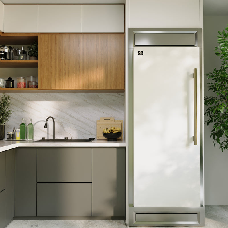 Forno Maderno 28" Freestanding Refrigerator in White with 13.6 cu.ft., Decorative Grill, Left Swing, with Antique Brass Handles, FFFFD1722-32LMG-WHT