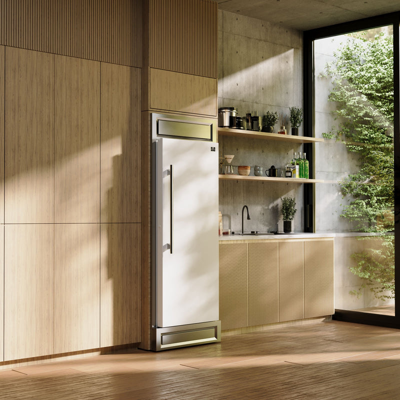 Forno Maderno 28" Freestanding Refrigerator in White with 13.6 cu.ft., Decorative Grill, Right Swing, with Antique Brass Handles, FFFFD1722-32RMG-WHT