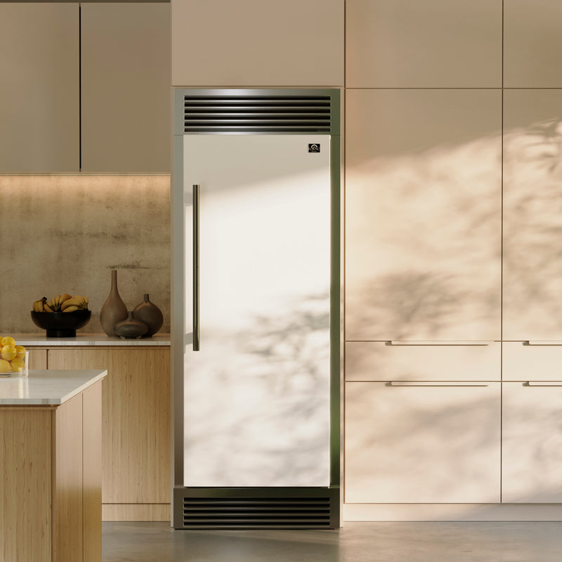 Forno Maderno 28" Built-In Convertible Refrigerator in White, 13.6 cu.ft., Decorative Trim Grill, Antique Brass Handles, Left Swing, FFFFD1722-32RSG-WHT