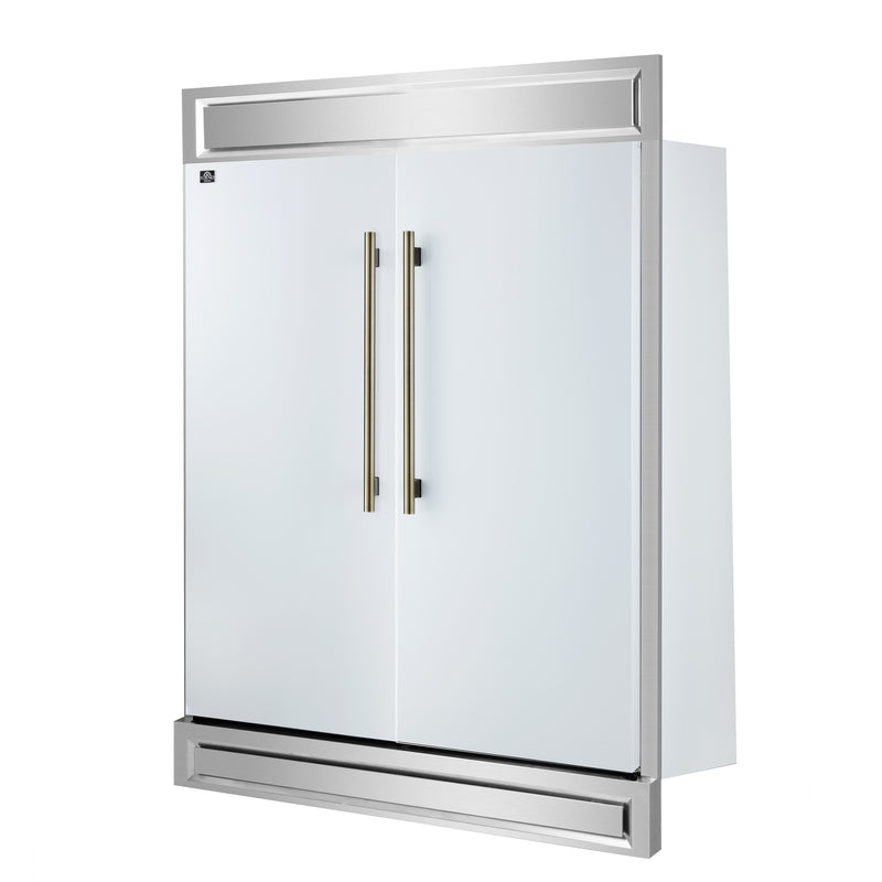Forno Maderno 60" Freestanding Convertible Refrigerator/Freezer in White, 27.2 cu.ft. with Modern Trim and Antique Brass Handles  FFFFD1722-60MG-WHT