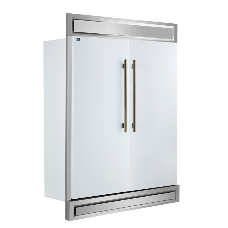 Forno Maderno 60" Freestanding Convertible Refrigerator/Freezer in White, 27.2 cu.ft. with Modern Trim and Antique Brass Handles  FFFFD1722-60MG-WHT