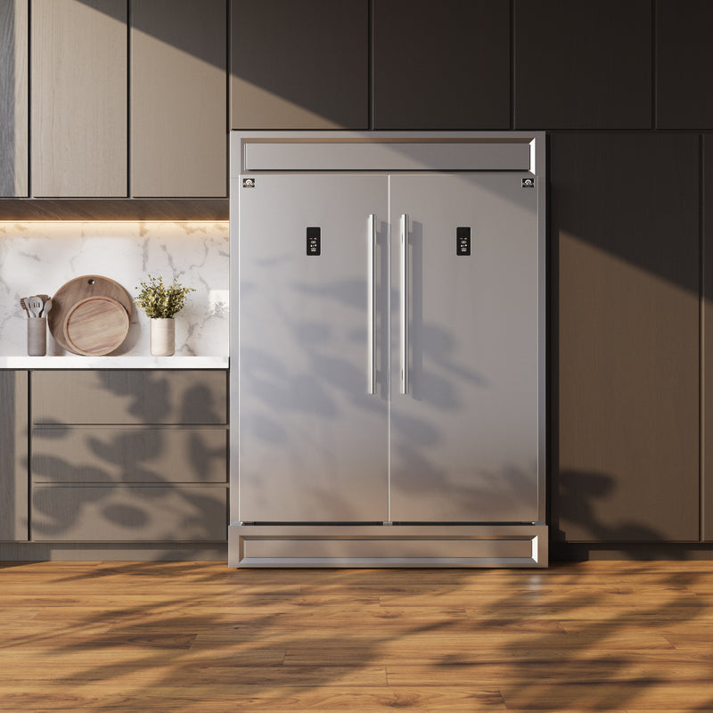Forno Fortezza 60" Freestanding Convertible Refrigerator/Freezer in Stainless Steel with Trim Kit Total No Frost, Automatic Ice Maker, FFFFD1738-60MG