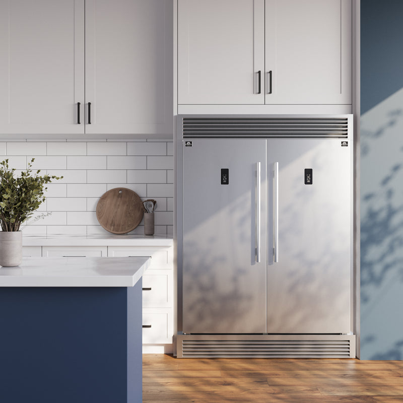 Forno Fortezza 60" Freestanding Convertible Refrigerator/Freezer in Stainless Steel with Grille Trim, Automatic Ice Maker, FFFFD1738-60SG