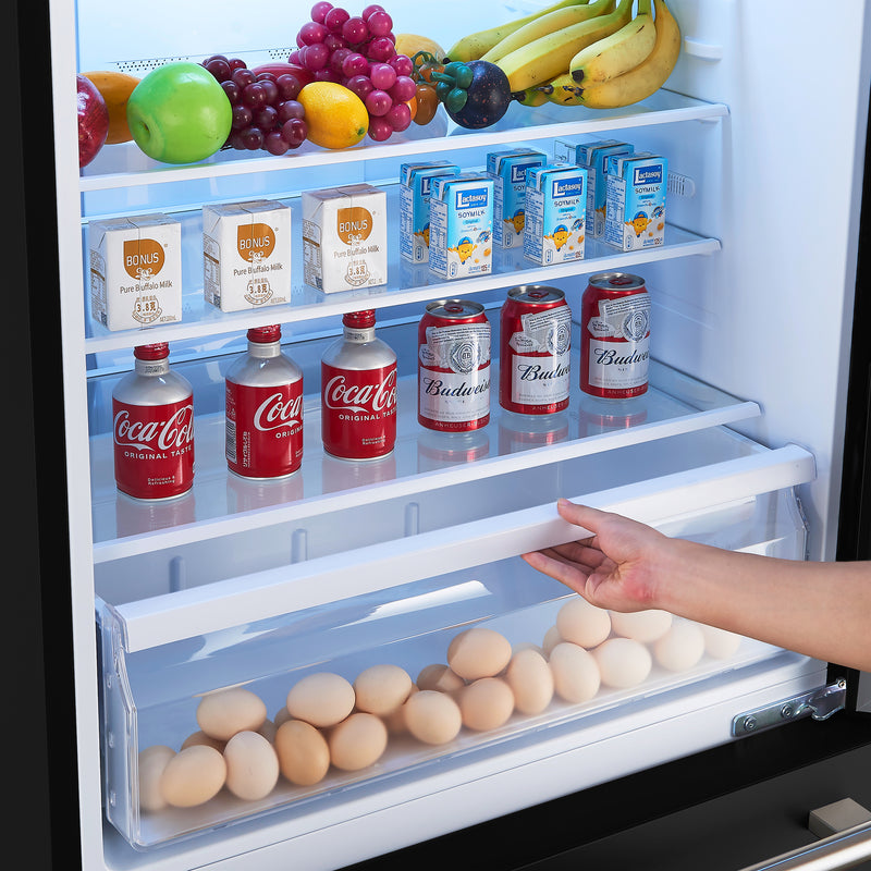 Forno Milano Espresso 31" Freestanding Bottom Freezer Refrigerator in Black, 17.2 cu. ft., Counter-Depth, Right Swing, with Antique Brass Handles, FFFFD1785-31BLK