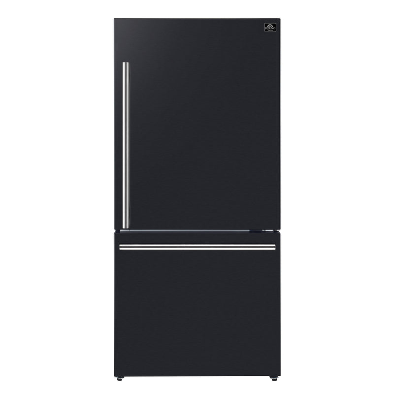 Forno Milano Espresso 31" Freestanding Bottom Freezer Refrigerator in Black, 17.2 cu. ft., Counter-Depth, Right Swing, with Stainless Steel Handles, FFFFD1785-31BLK
