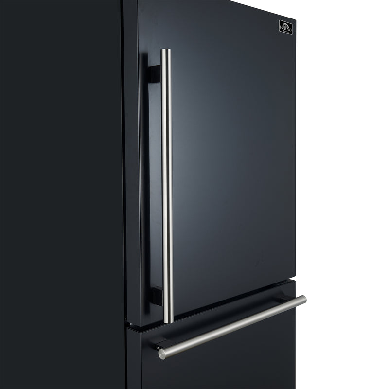 Forno Milano Espresso 31" Freestanding Bottom Freezer Refrigerator in Black, 17.2 cu. ft., Counter-Depth, Right Swing, with Stainless Steel Handles, FFFFD1785-31BLK