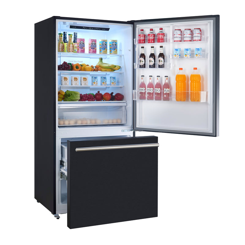 Forno Milano Espresso 31" Freestanding Bottom Freezer Refrigerator in Black, 17.2 cu. ft., Counter-Depth, Right Swing, with Stainless Steel Handles, FFFFD1785-31BLK