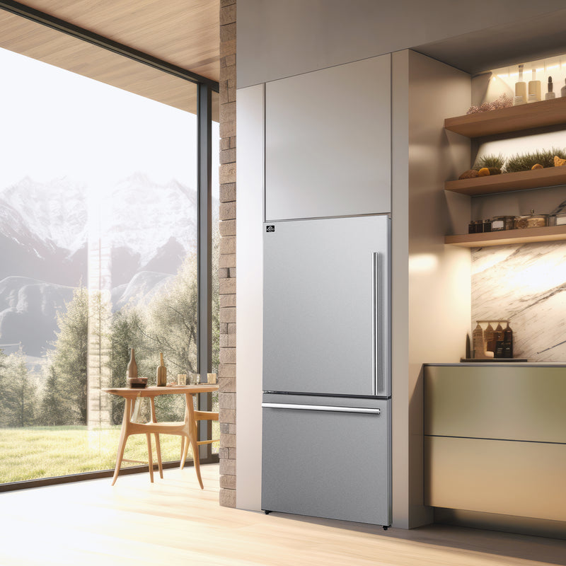 Forno Milano Espresso 31" Freestanding Bottom Freezer Refrigerator in Stainless Steel with 17.2 cu. ft., Left Hinge, FFFFD1786-31S