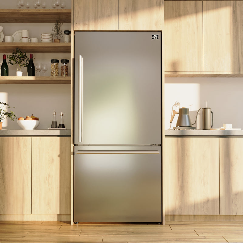 Forno Milano Espresso 31" Freestanding Bottom Freezer Refrigerator in Stainless Steel, Counter-Depth, Digital Touch Control, Right Swing, FFFFD1785-31S