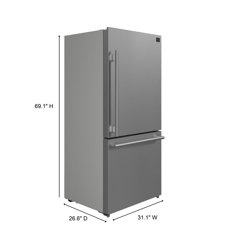 Forno Milano Espresso 31" Freestanding Bottom Freezer Refrigerator in Stainless Steel, Counter-Depth, Digital Touch Control, Right Swing, FFFFD1785-31S
