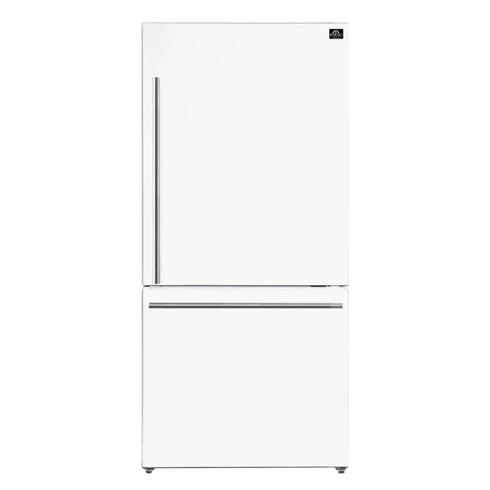 Forno Milano Espresso 31" Freestanding Bottom Freezer Refrigerator in White with 17.2 cu. ft., Counter-Depth, with Stainless Steel Handles, Right Swing, FFFFD1785-31WHT
