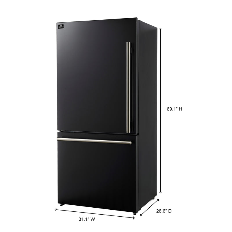 Forno Milano Espresso 62" Freestanding Dual Bottom Freezer Refrigerator in Black with 34.4 cu.ft Capacity, Ice Maker, Digital Touch Control, with Antique Brass Handles, FFFFD1787-60BLK