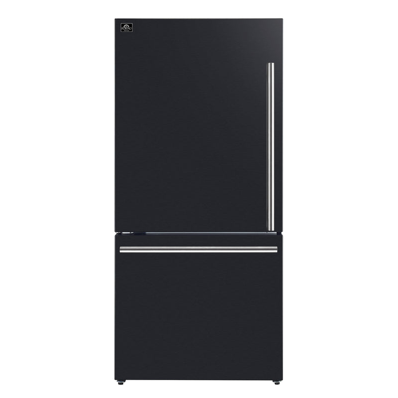 Forno Milano Espresso 31" Freestanding Bottom Freezer Refrigerator in Black, 17.2 cu. ft., with Stainless Steel Handles, FFFFD1786-31BLK