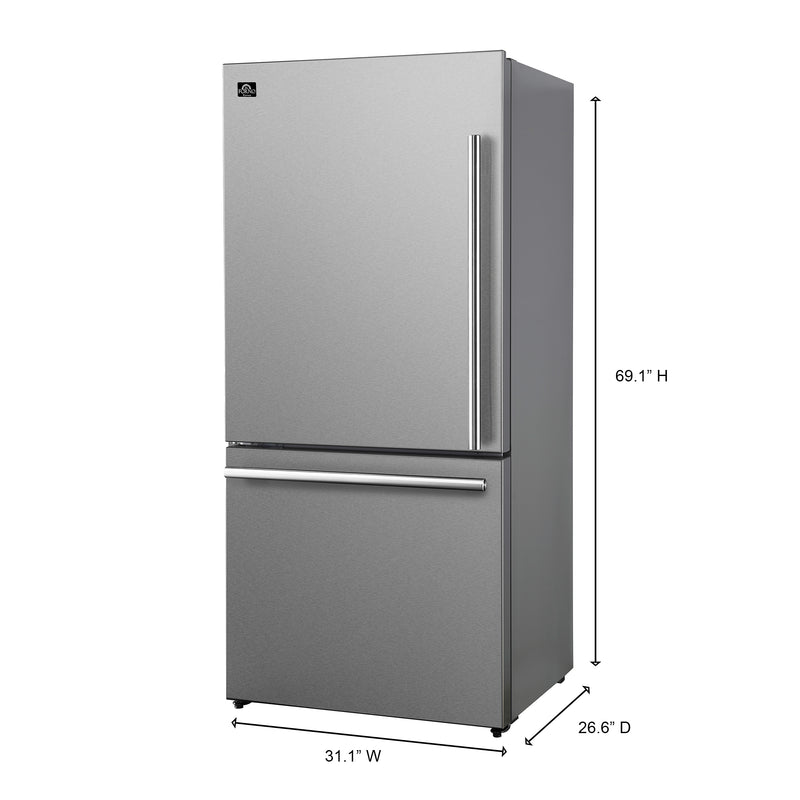 Forno Milano Espresso 31" Freestanding Bottom Freezer Refrigerator in Stainless Steel with 17.2 cu. ft., Left Hinge, FFFFD1786-31S