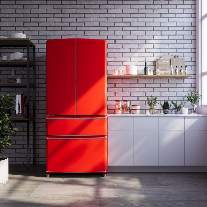 Forno Luigi 33" 18 cu.ft. Freestanding French Door Refrigerator in Red, Handle-Free Design, FFFFD1791-33RED