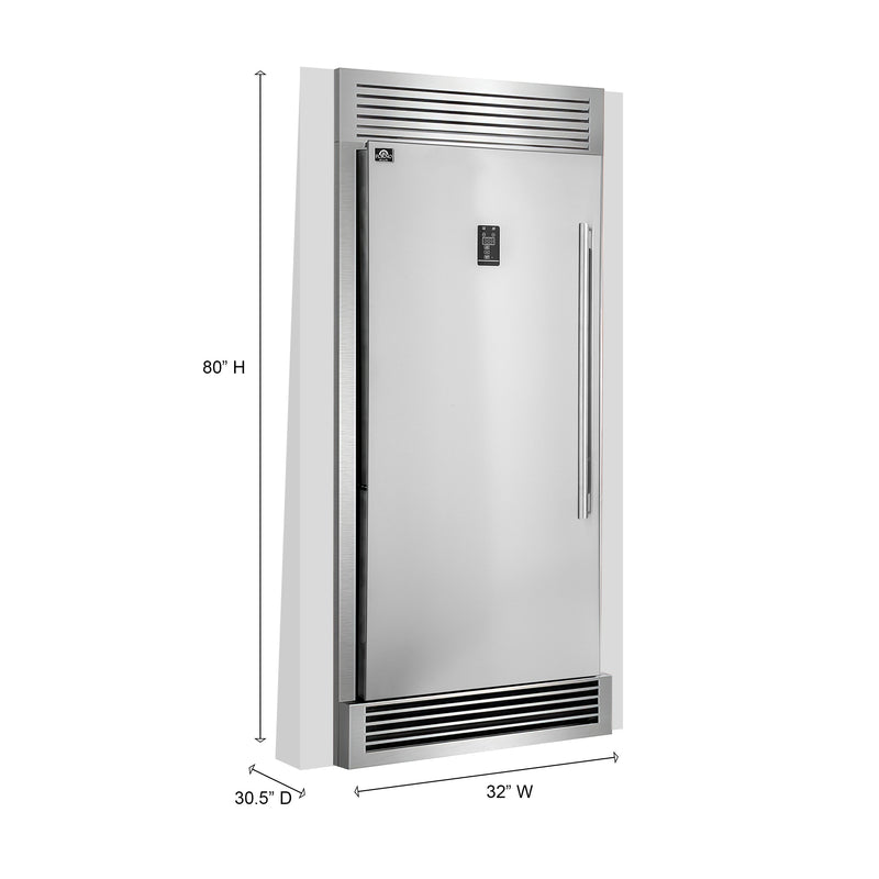 Forno Rizzuto 28" Convertible Upright Refrigerator / Freezer in Stainless Steel, 13.8 cu.ft. Capacity, Left Hinge, FFFFD1933-32LS