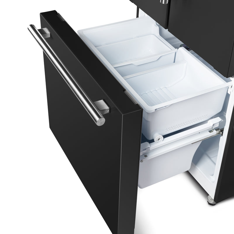 Forno Espresso Gallipoli 30" Freestanding French Door Refrigerator in Black with 17.5 cu. ft. Capacity, with Stainless Steel Handles, FFFFD1974-31BLK