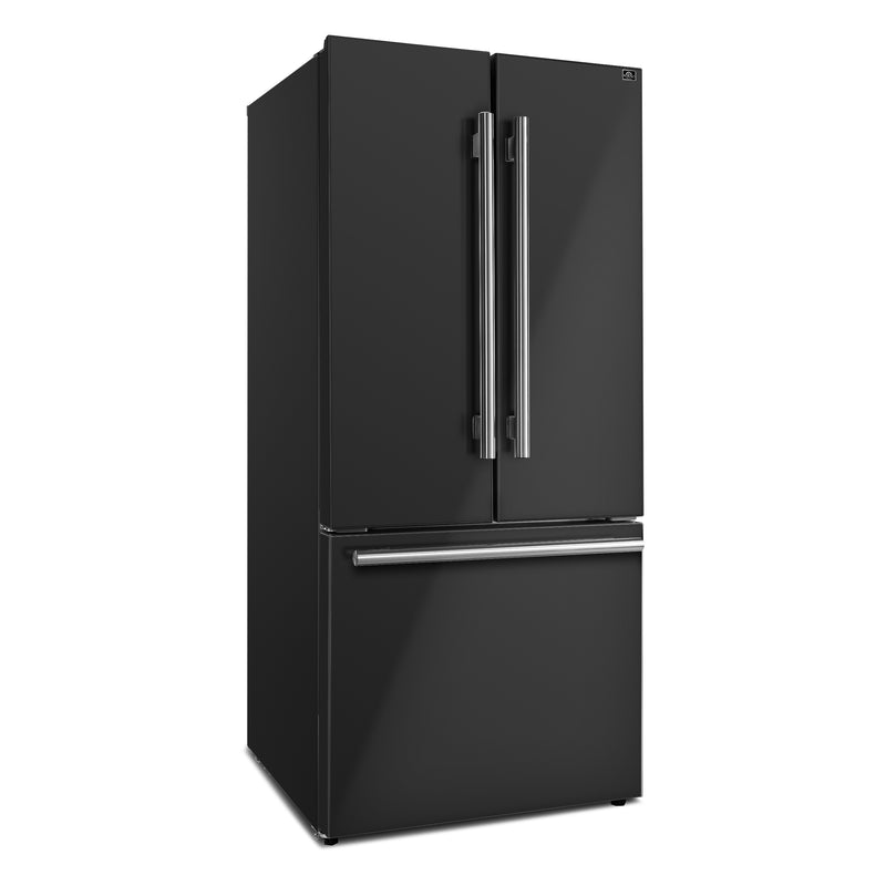 Forno Espresso Gallipoli 30" Freestanding French Door Refrigerator in Black with 17.5 cu. ft. Capacity, with Stainless Steel Handles, FFFFD1974-31BLK