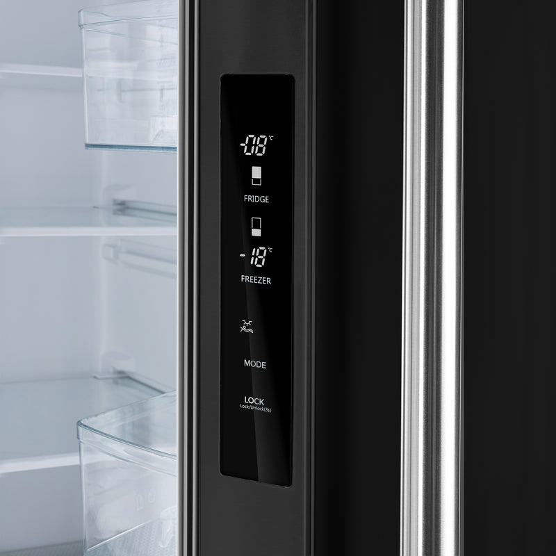 Forno Espresso Gallipoli 30" Freestanding French Door Refrigerator in Black with 17.5 cu. ft. Capacity, with Stainless Steel Handles, FFFFD1974-31BLK