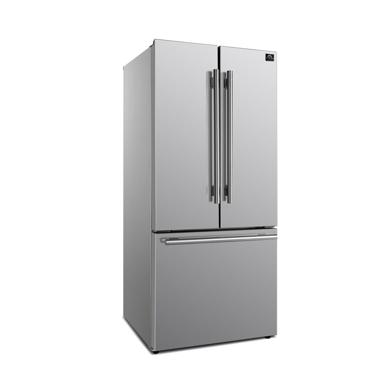 Forno Gallipoli 30" Freestanding French Door Refrigerator in Stainless Steel, 17.5 Cu. Ft., Ice Maker, with Stainless Steel Handles, FFFFD1974-31SB