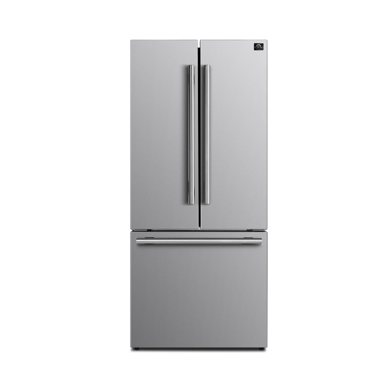 Forno Gallipoli 30" Freestanding French Door Refrigerator in Stainless Steel, 17.5 Cu. Ft., Ice Maker, with Stainless Steel Handles, FFFFD1974-31SB
