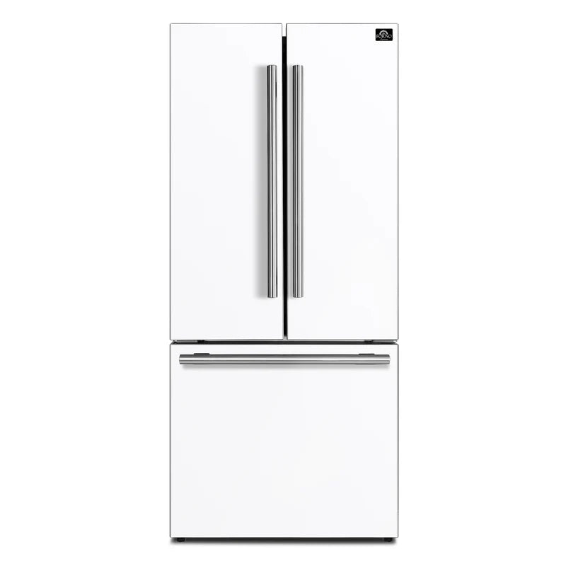 Forno Gallipoli 30" Freestanding French Door Refrigerator in White with 17.5 cu. ft. Capacity, Ice Maker, with Stainless Steel Handles, FFFFD1974-31WHT