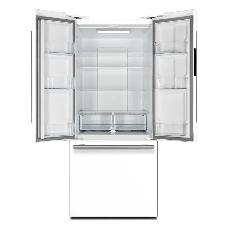Forno Gallipoli 30" Freestanding French Door Refrigerator in White with 17.5 cu. ft. Capacity, Ice Maker, with Stainless Steel Handles, FFFFD1974-31WHT