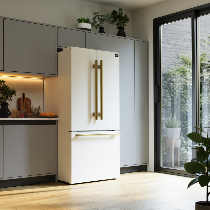 Forno Gallipoli 30" Freestanding French Door Refrigerator in White with 17.5 cu. ft. Capacity, Ice Maker, with Stainless Steel Handles, FFFFD1974-31WHT