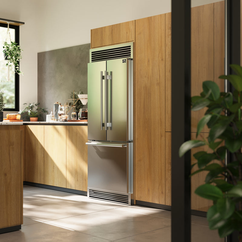 Forno Gallipoli 30" Freestanding French Door Refrigerator in Stainless Steel, 17.5 Cu. Ft. Capacity, Ice Maker with 4” Decorative Grill, FFFFD1974-35SG