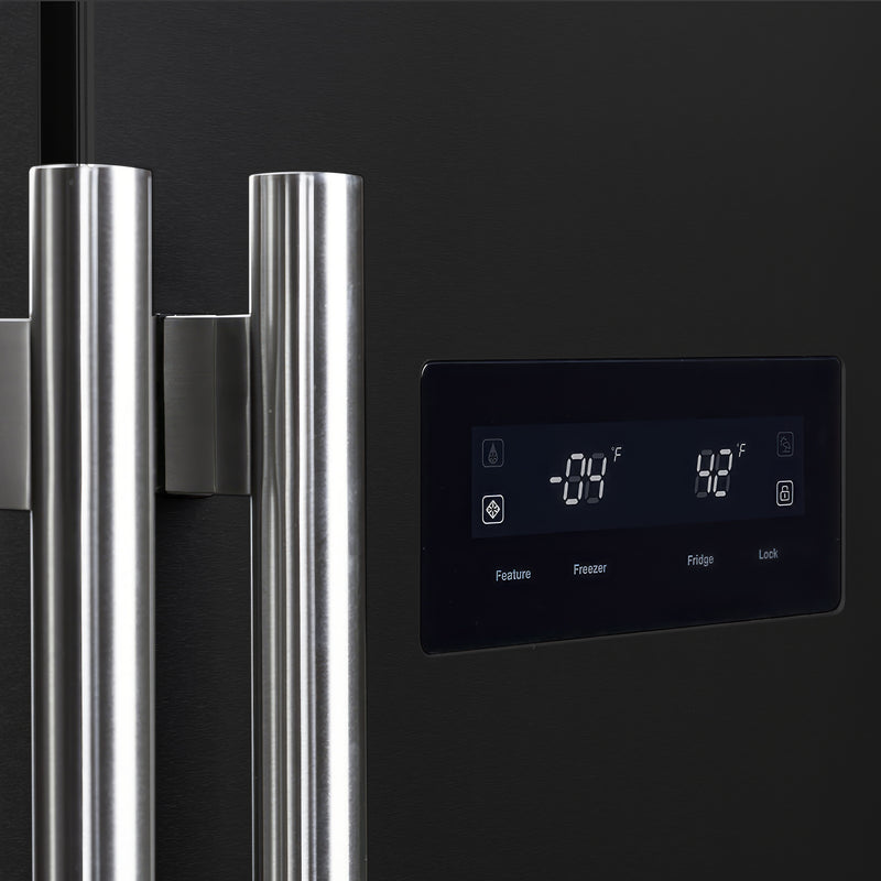 Forno Salerno Espresso 33" Freestanding Side-by-Side Refrigerator in Black, 15.6 cu.ft. Capacity with Stainless Steel Handles, FFRBI1805-33BLK