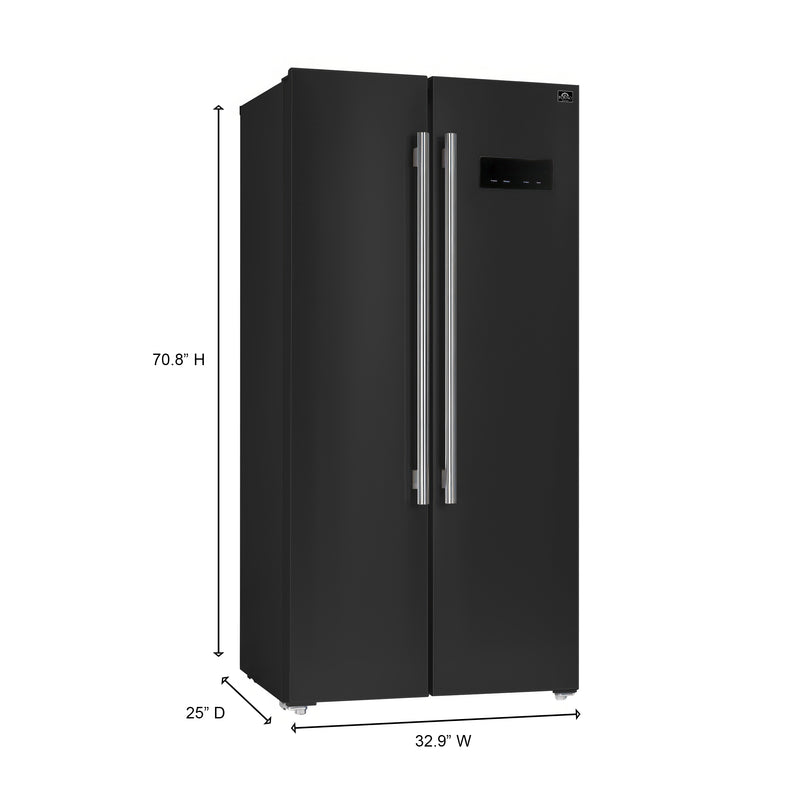 Forno Salerno Espresso 33" Freestanding Side-by-Side Refrigerator in Black, 15.6 cu.ft. Capacity with Stainless Steel Handles, FFRBI1805-33BLK