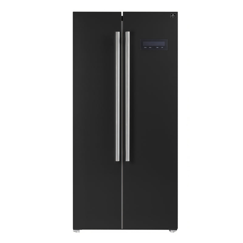 Forno Salerno Espresso 33" Freestanding Side-by-Side Refrigerator in Black, 15.6 cu.ft. Capacity with Stainless Steel Handles, FFRBI1805-33BLK