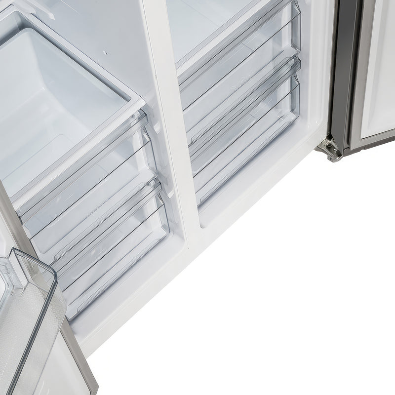 Forno Salerno 33" Freestanding Side-by-side Refrigerator in Stainless Steel with 15.6 cu.ft. Capacity, Fingerprint Resistant, with Stainless Steel Handles, FFRBI1805-33SB