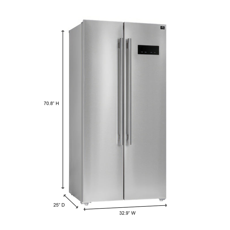 Forno Salerno 33" Freestanding Side-by-side Refrigerator in Stainless Steel with 15.6 cu.ft. Capacity, Fingerprint Resistant, with Stainless Steel Handles, FFRBI1805-33SB