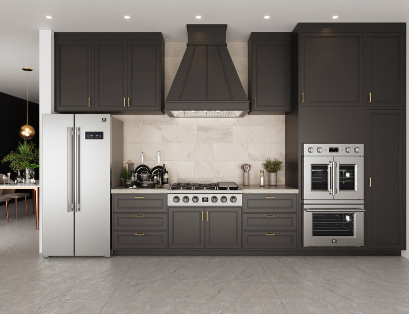 Forno Asti 30" Double Electric Wall Oven with Upper French Doors in Stainless Steel, 7.36 cu. ft. Dual True Convection, Air Fry, Self-Clean, FBOEL1340-30